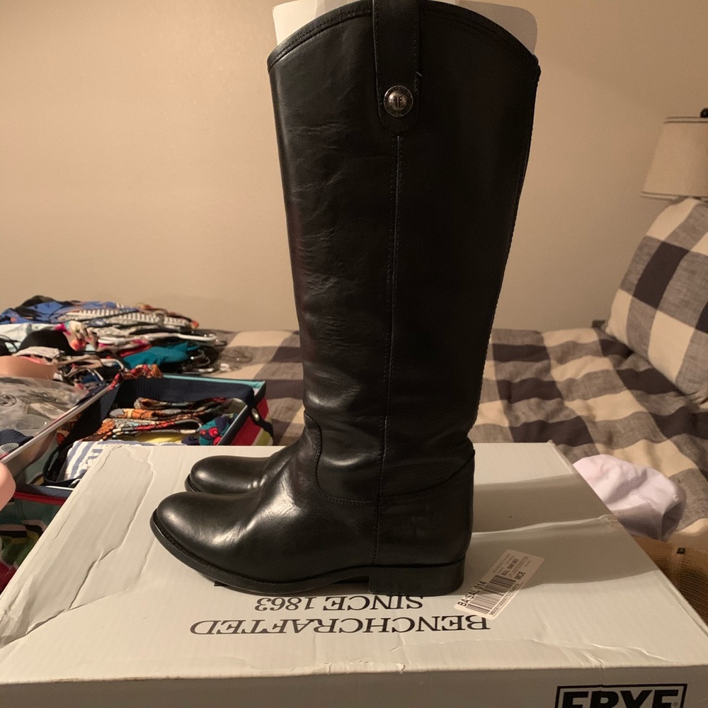 Frye Melissa Button Boot Black Extended Calf 8
